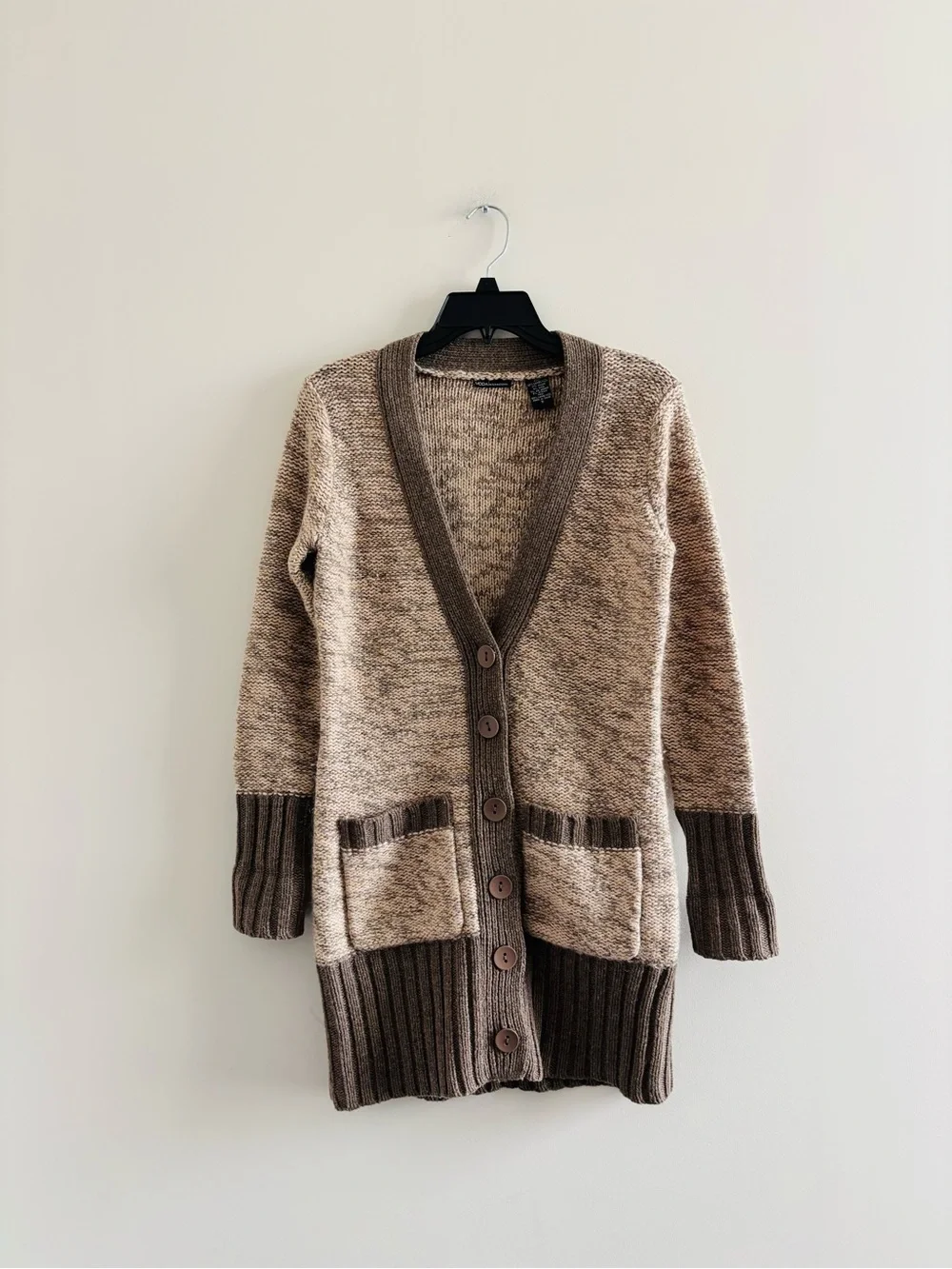 Y2K Moda International Cardigan Sweater Long Tan Wool Women S Preppy Granola 90s